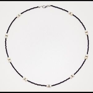 Onyx And Pearl SS Handcrafted Necklace